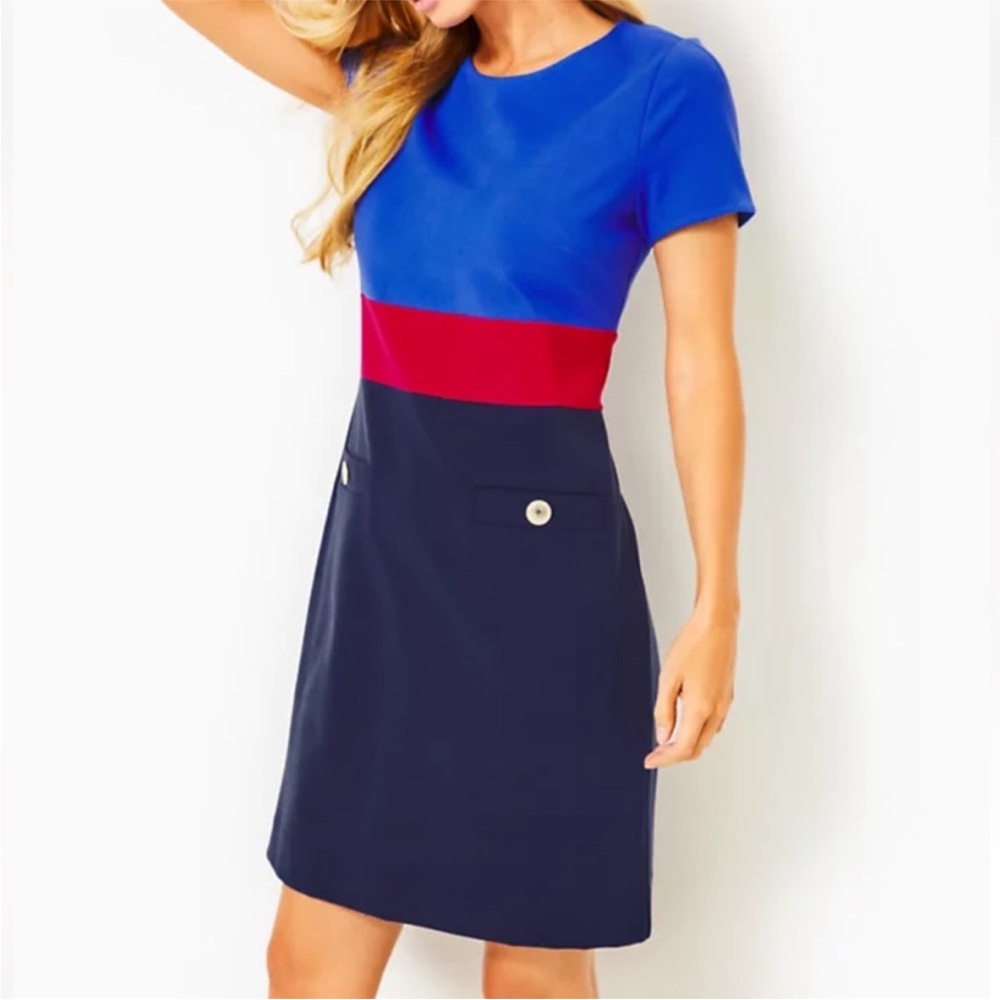 Lilly Pulitzer Emerson shift alba Blue &Red tri color Colorblock Dress‎ size 10